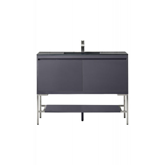 Milan 47.3" Single Vanity Modern Gray  Nickel w/Charcoal Black Composite Top