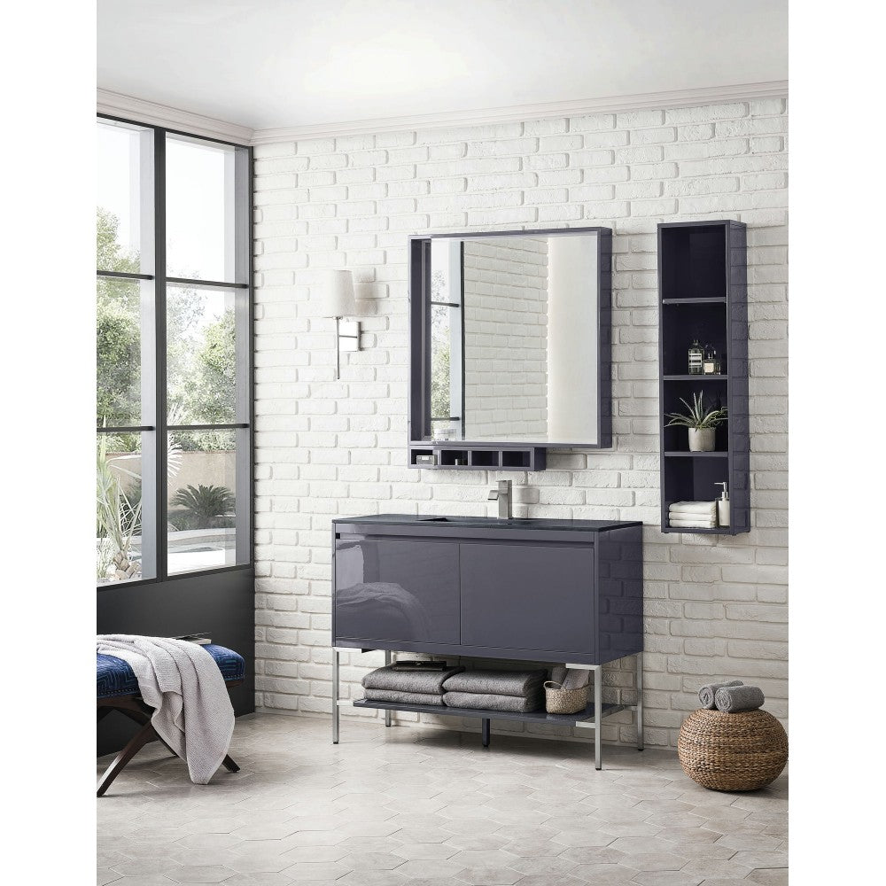 Milan 47.3" Single Vanity Modern Gray  Nickel w/Charcoal Black Composite Top