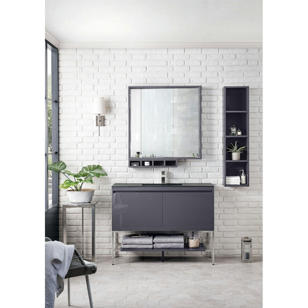 Milan 47.3" Single Vanity Modern Gray  Nickel w/Charcoal Black Composite Top
