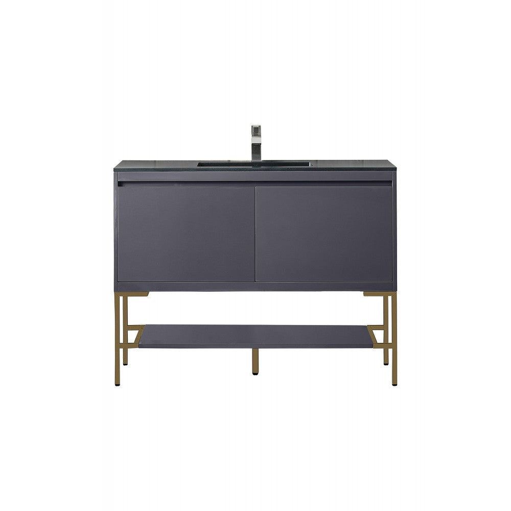 Milan 47.3" Single Vanity Modern Gray Radiant Gold, Charcoal Black Composite Top