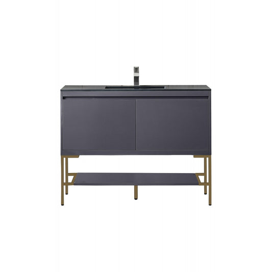 Milan 47.3" Single Vanity Modern Gray Radiant Gold, Charcoal Black Composite Top
