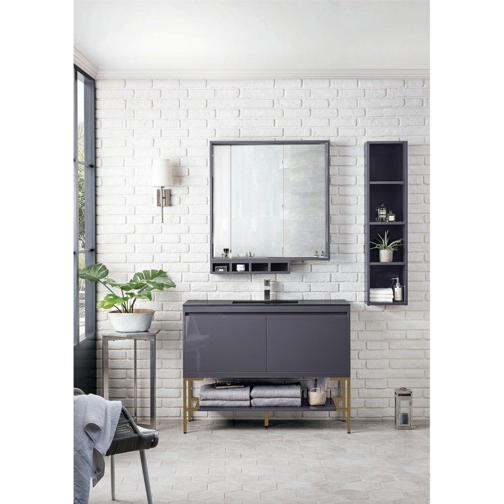 Milan 47.3" Single Vanity Modern Gray Radiant Gold, Charcoal Black Composite Top