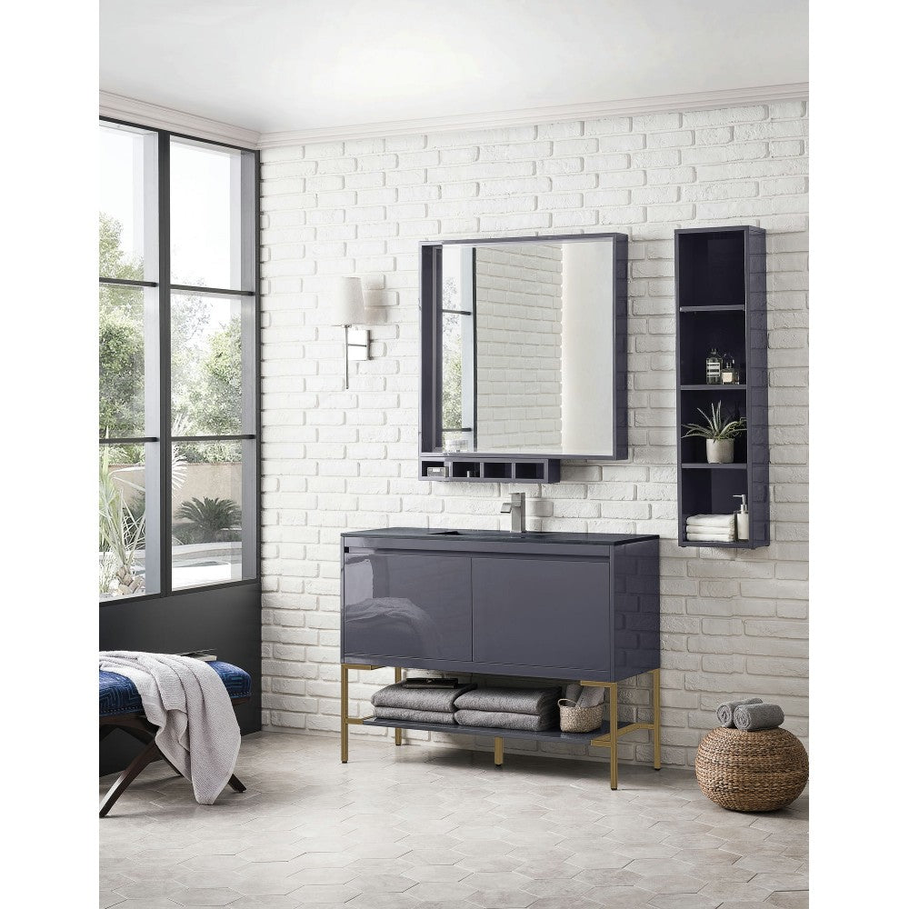 Milan 47.3" Single Vanity Modern Gray Radiant Gold, Charcoal Black Composite Top