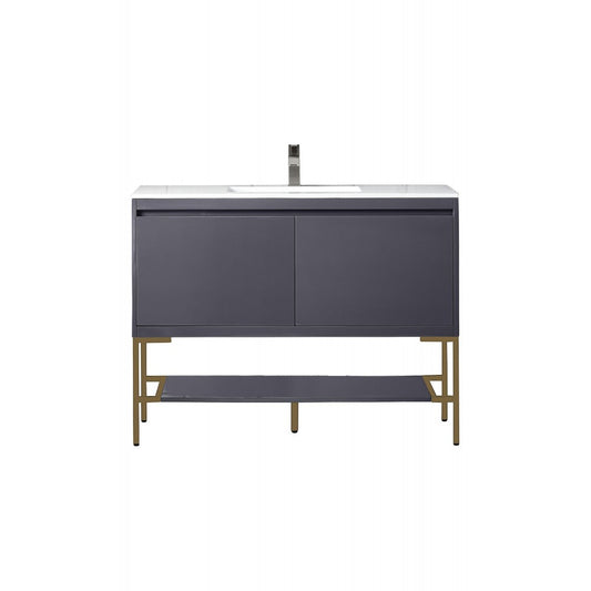 Milan 47.3" Single Vanity Modern Gray  Radiant Gold w/ White Composite Top