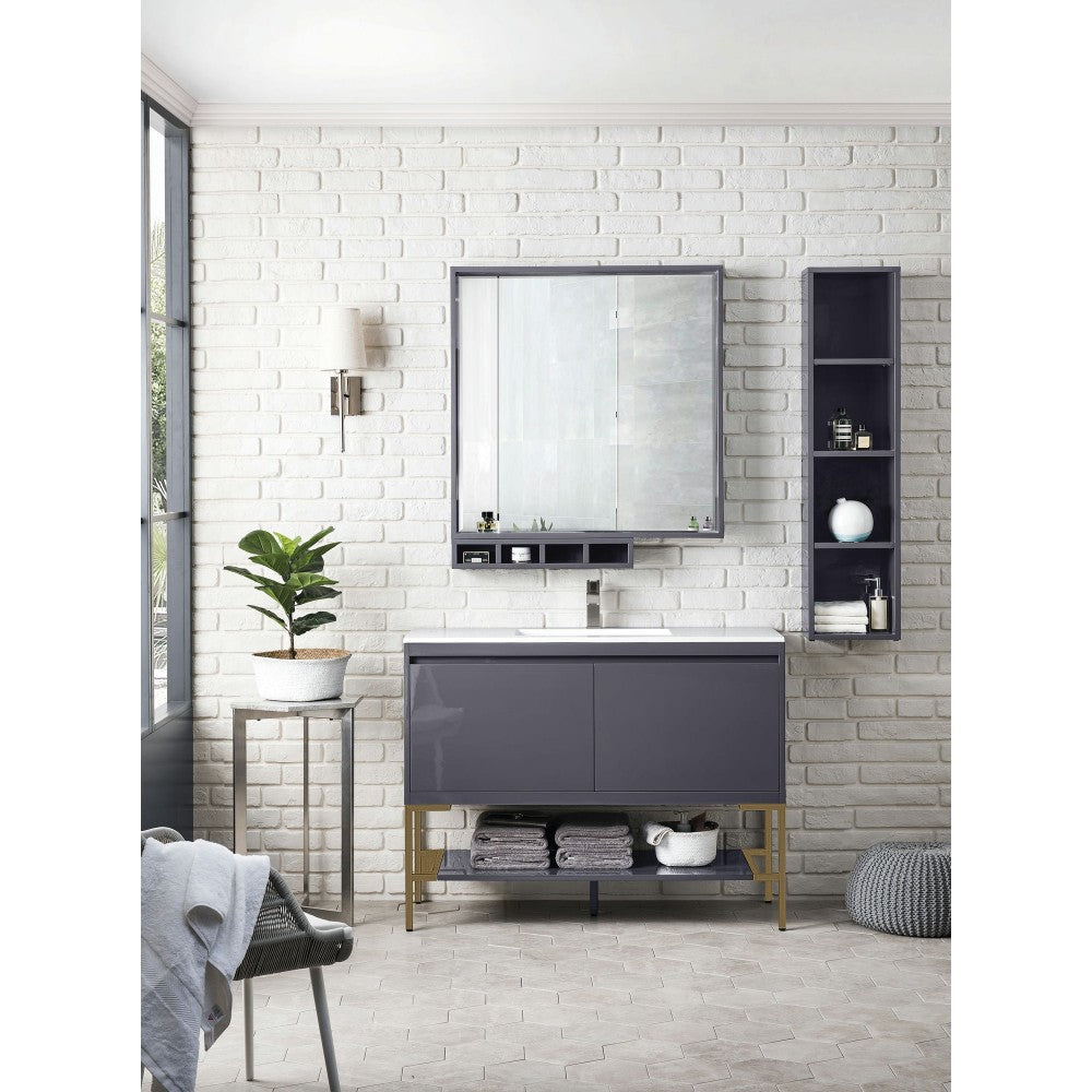 Milan 47.3" Single Vanity Modern Gray  Radiant Gold w/ White Composite Top