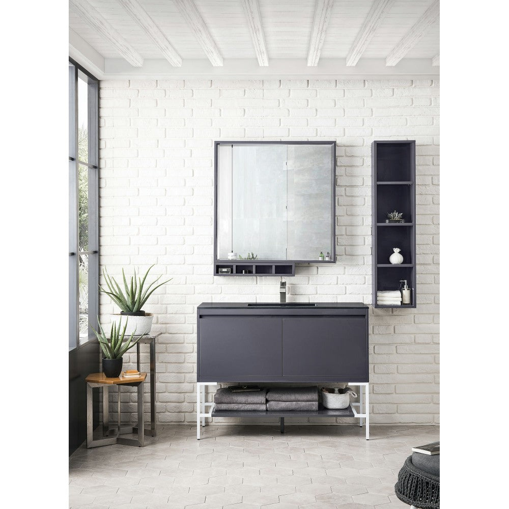 Milan 47.3" Single Vanity Modern Gray   White w/Charcoal Black Composite Top