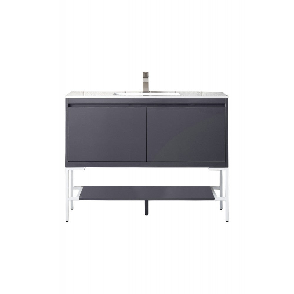 Milan 47.3" Single Vanity Modern Gray   White w/ White Composite Top