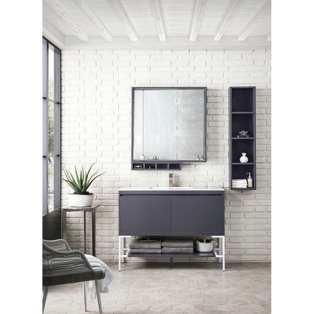Milan 47.3" Single Vanity Modern Gray   White w/ White Composite Top