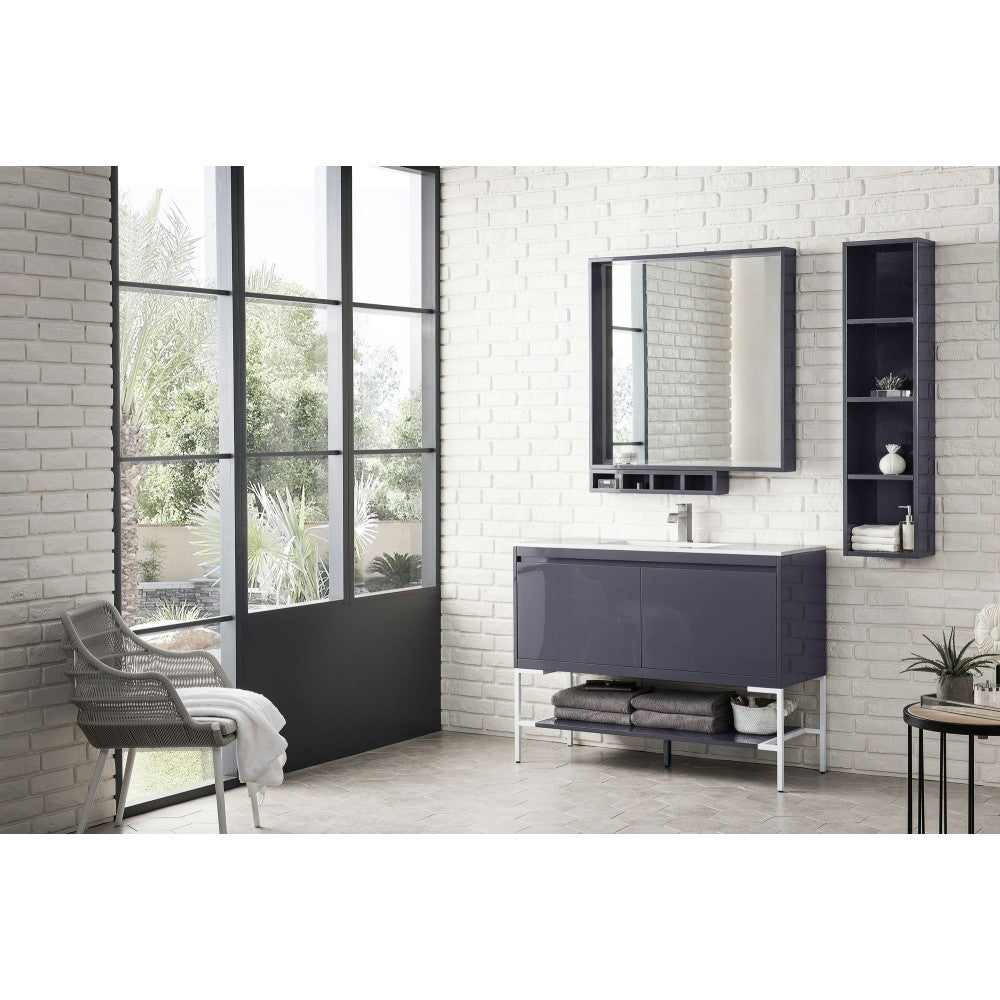 Milan 47.3" Single Vanity Modern Gray   White w/ White Composite Top