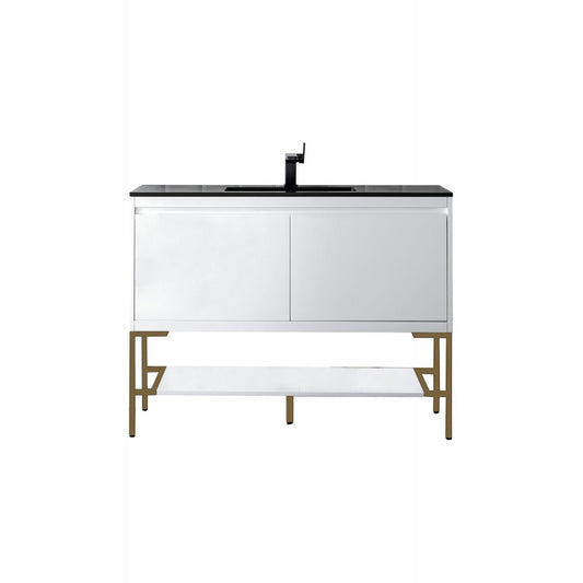 Milan 47.3" Single Vanity  White Radiant Gold w/Charcoal Black Composite Top