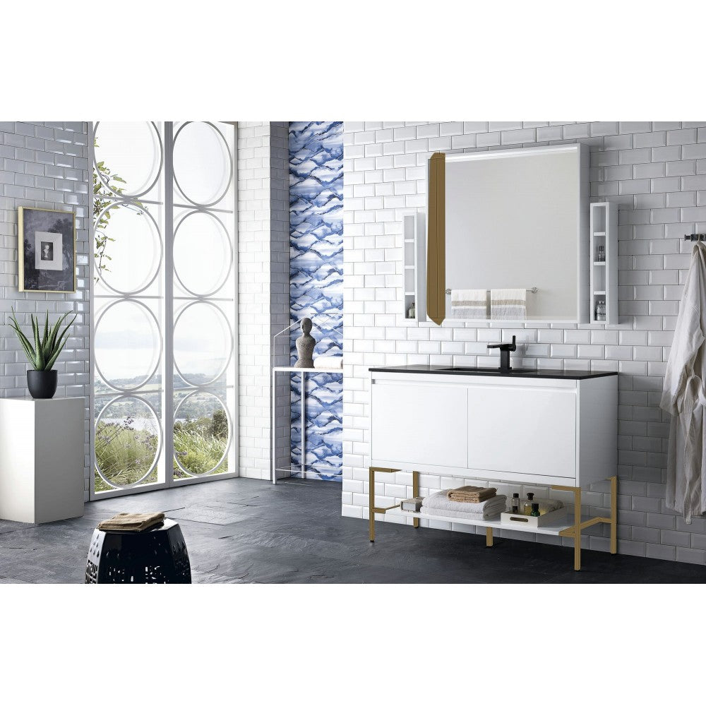 Milan 47.3" Single Vanity  White Radiant Gold w/Charcoal Black Composite Top