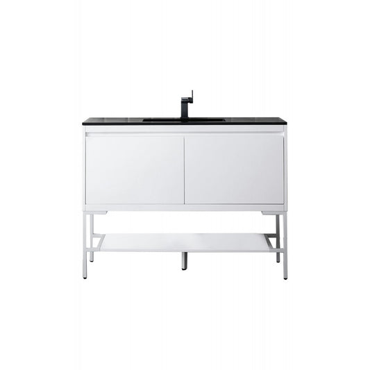 Milan 47.3" Single Vanity  White  White w/Charcoal Black Composite Top