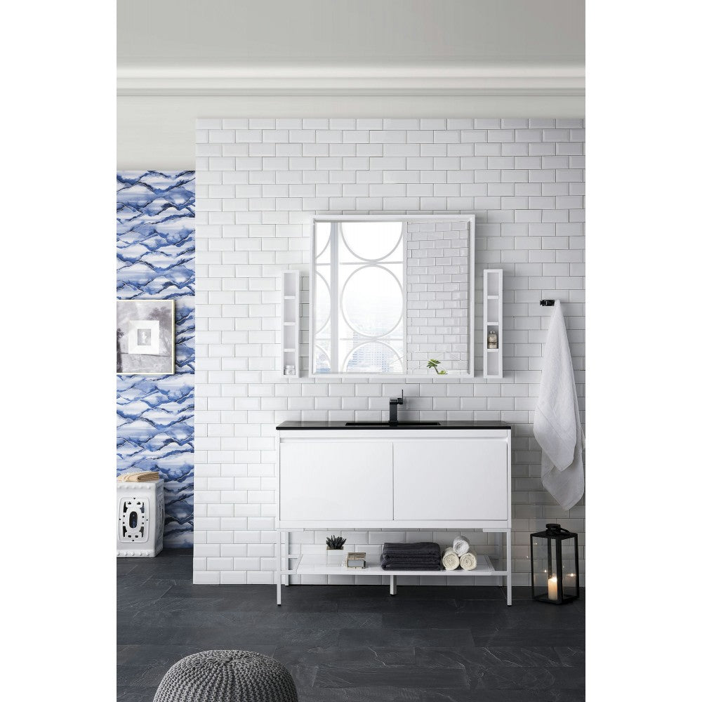 Milan 47.3" Single Vanity  White  White w/Charcoal Black Composite Top