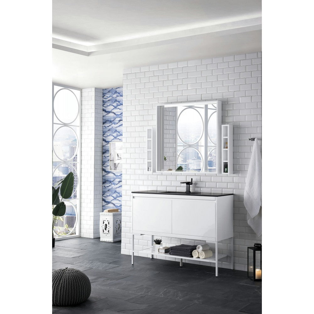 Milan 47.3" Single Vanity  White  White w/Charcoal Black Composite Top