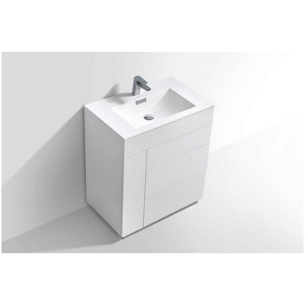 Milano 30" High Modern Bathroom Vanity, High Glossy White