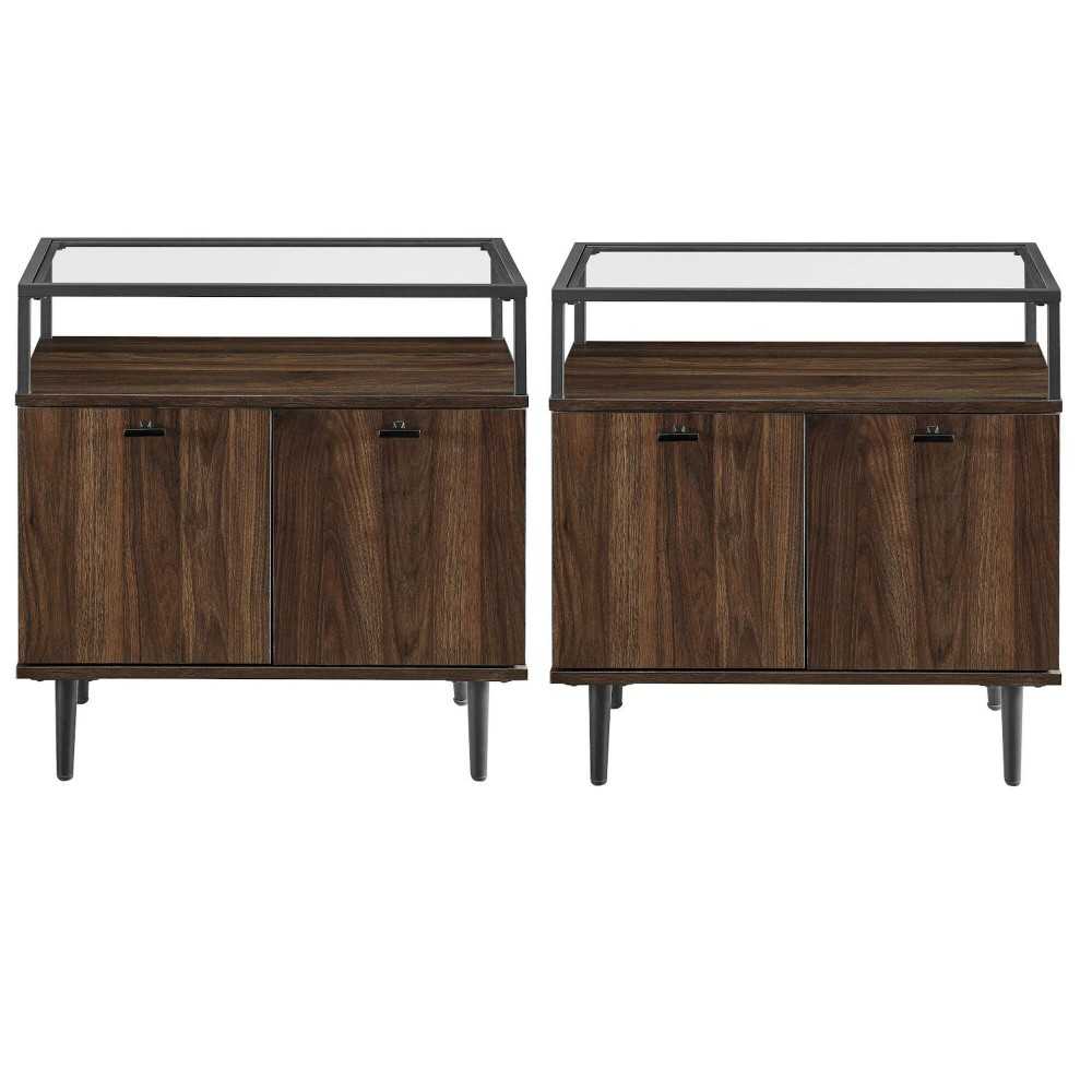 Miller Modern Glass Top 2 Door Nighstand Set - Dark Walnut