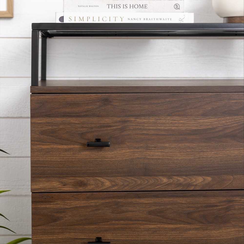 Miller Modern Glass Top 3 Drawer Accent Console - Dark Walnut