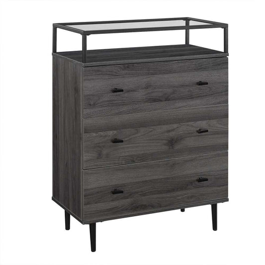 Miller Modern Glass Top 3 Drawer Accent Console - Slate Gray