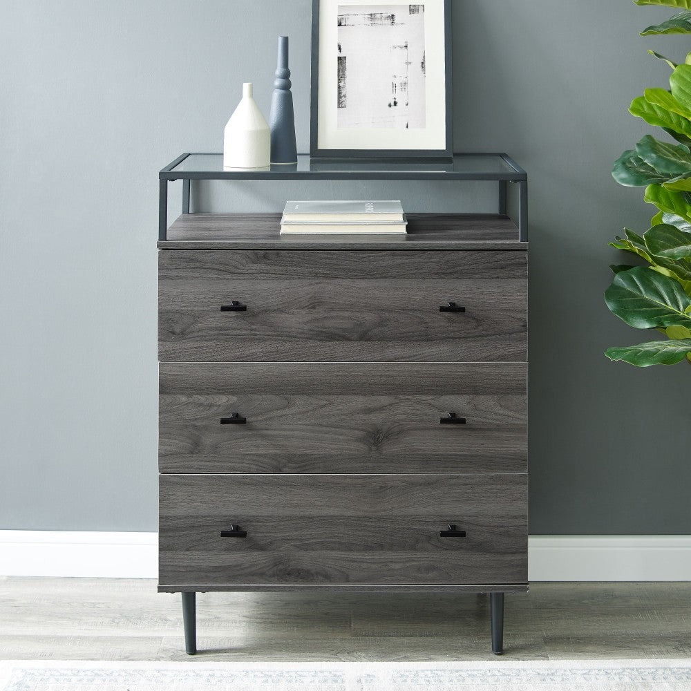 Miller Modern Glass Top 3 Drawer Accent Console - Slate Gray