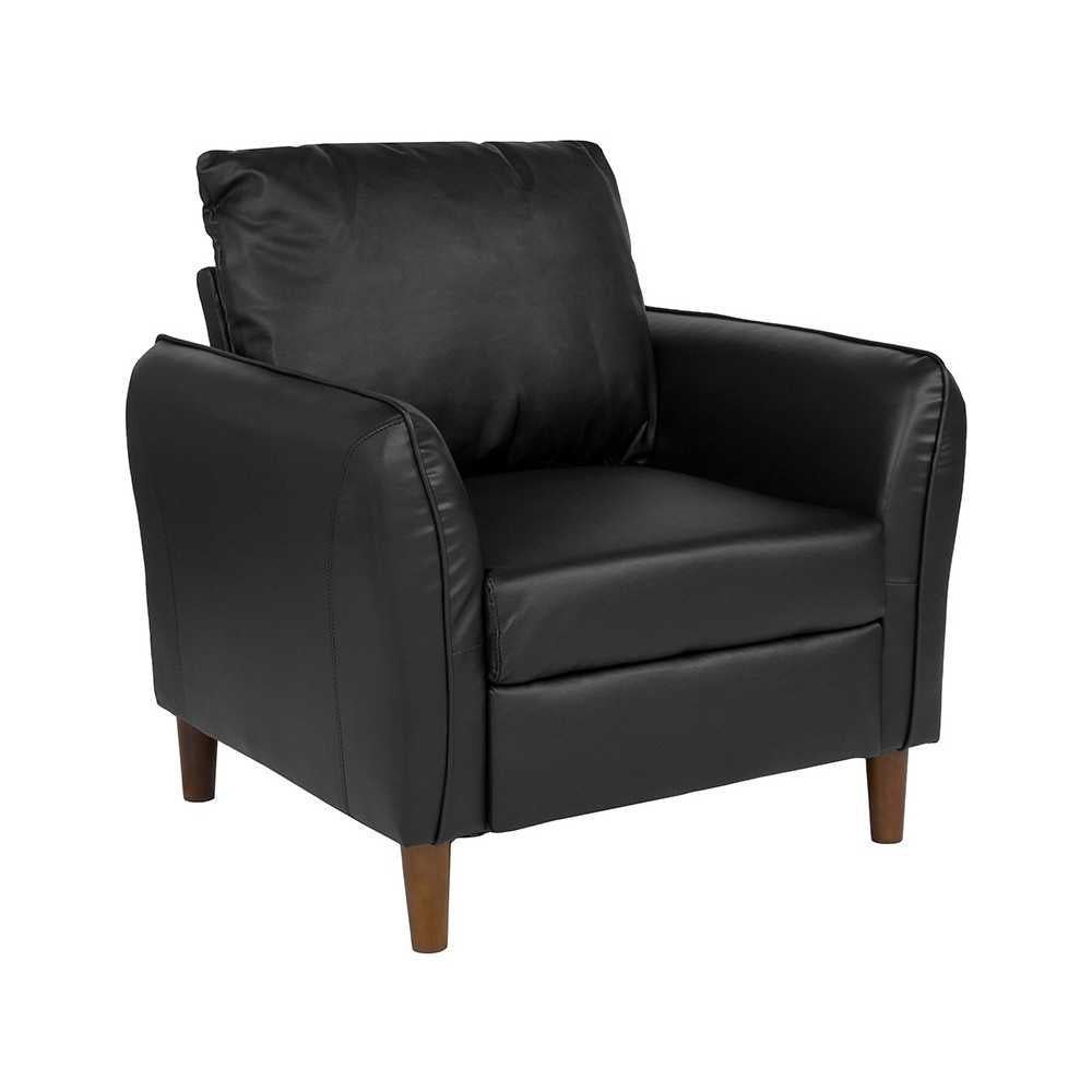 Milton Park Upholstered Plush Pillow Back Arm Chair in Black LeatherSoft