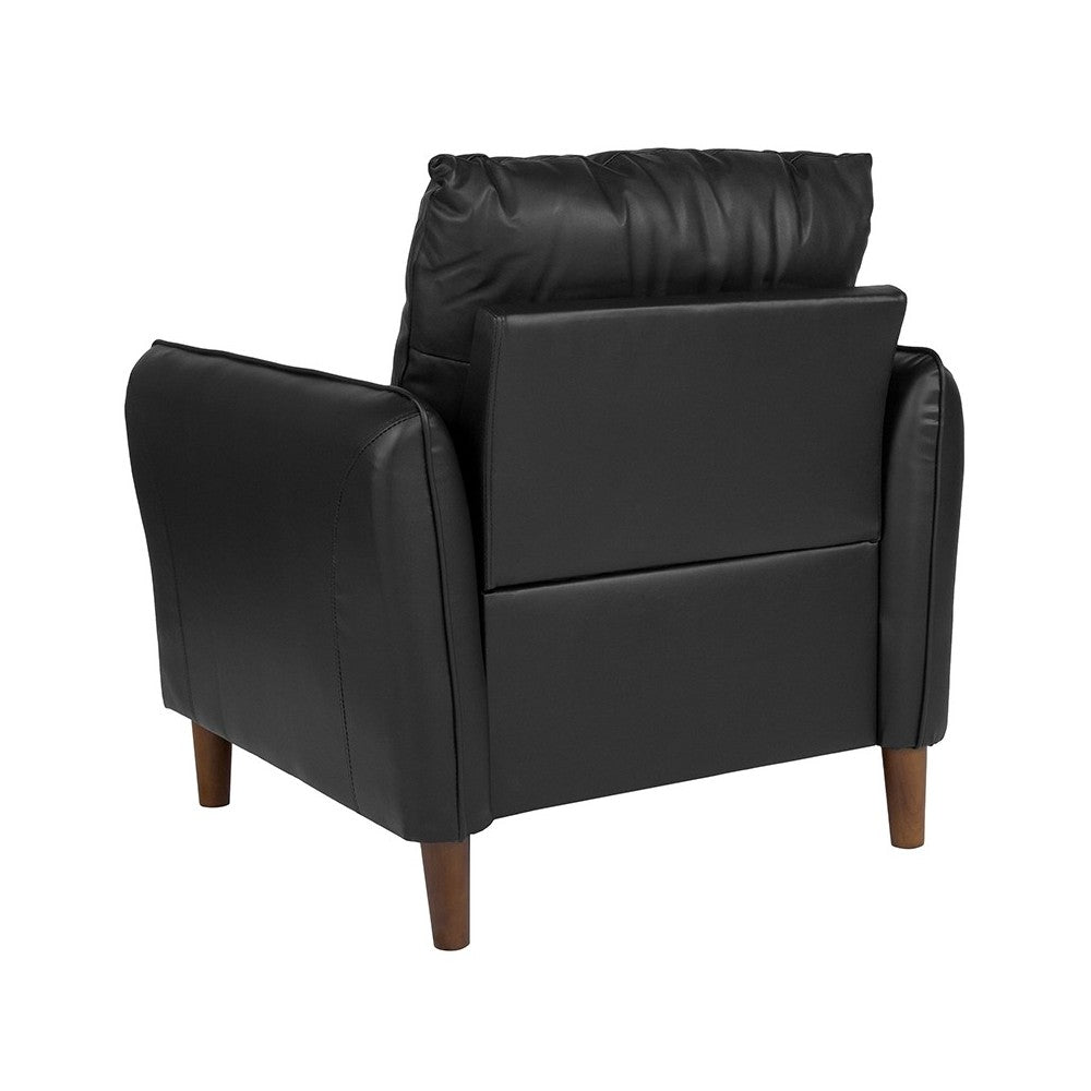 Milton Park Upholstered Plush Pillow Back Arm Chair in Black LeatherSoft