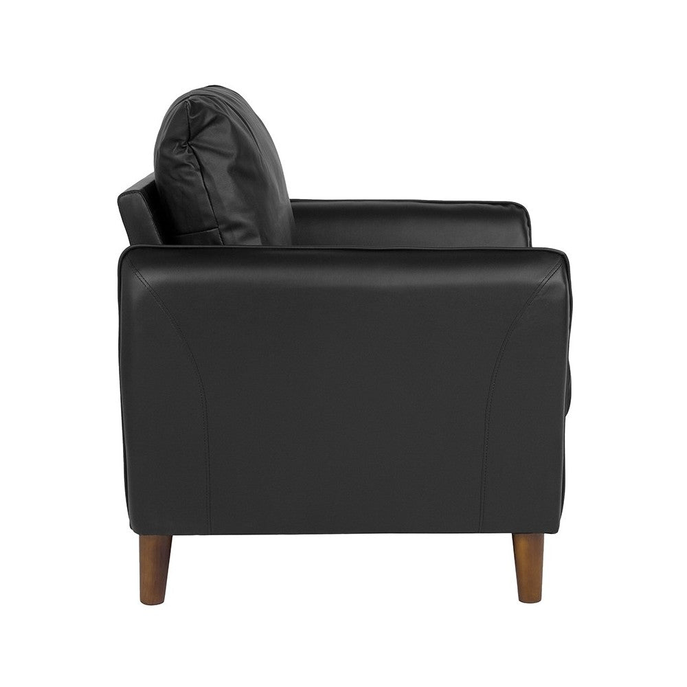 Milton Park Upholstered Plush Pillow Back Arm Chair in Black LeatherSoft