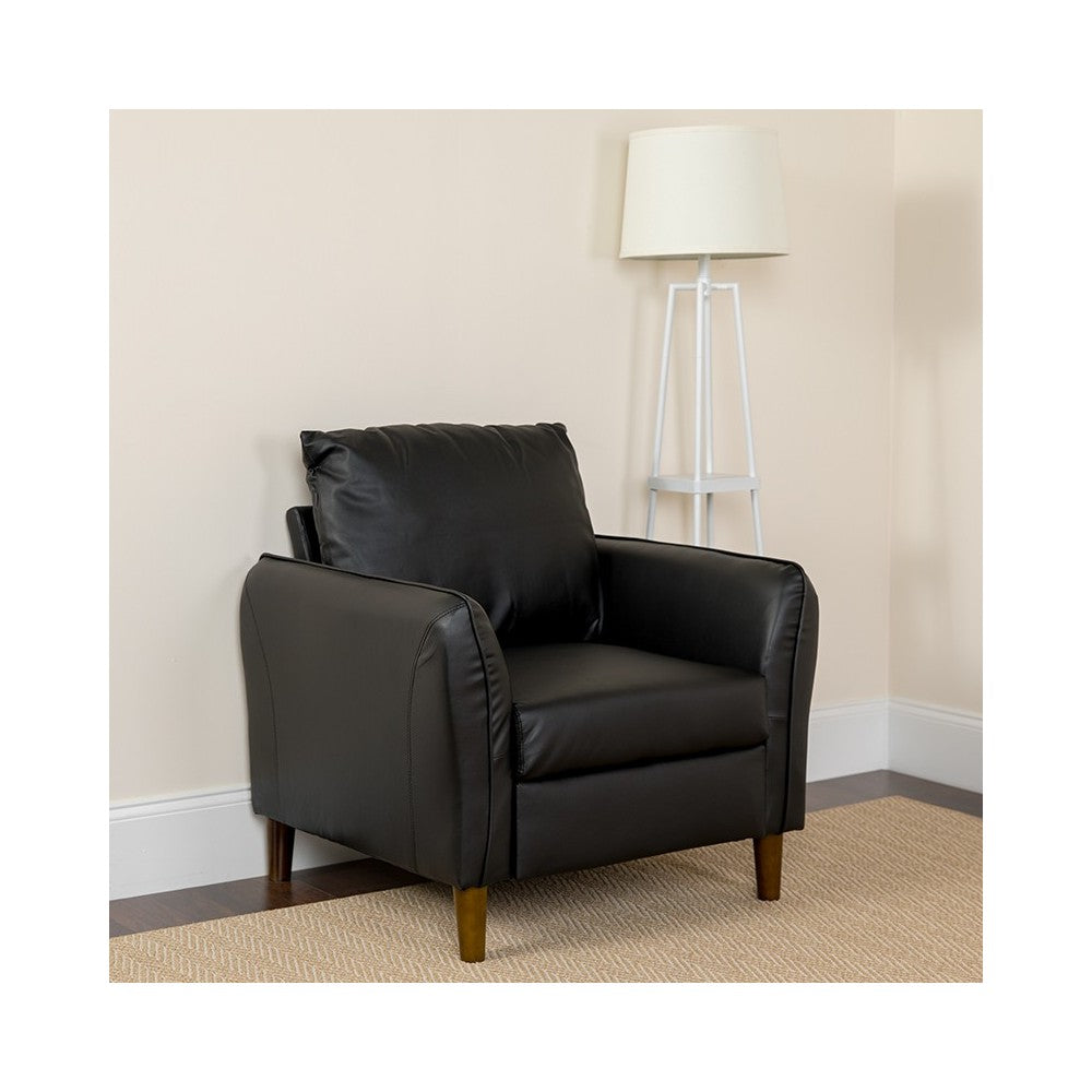 Milton Park Upholstered Plush Pillow Back Arm Chair in Black LeatherSoft