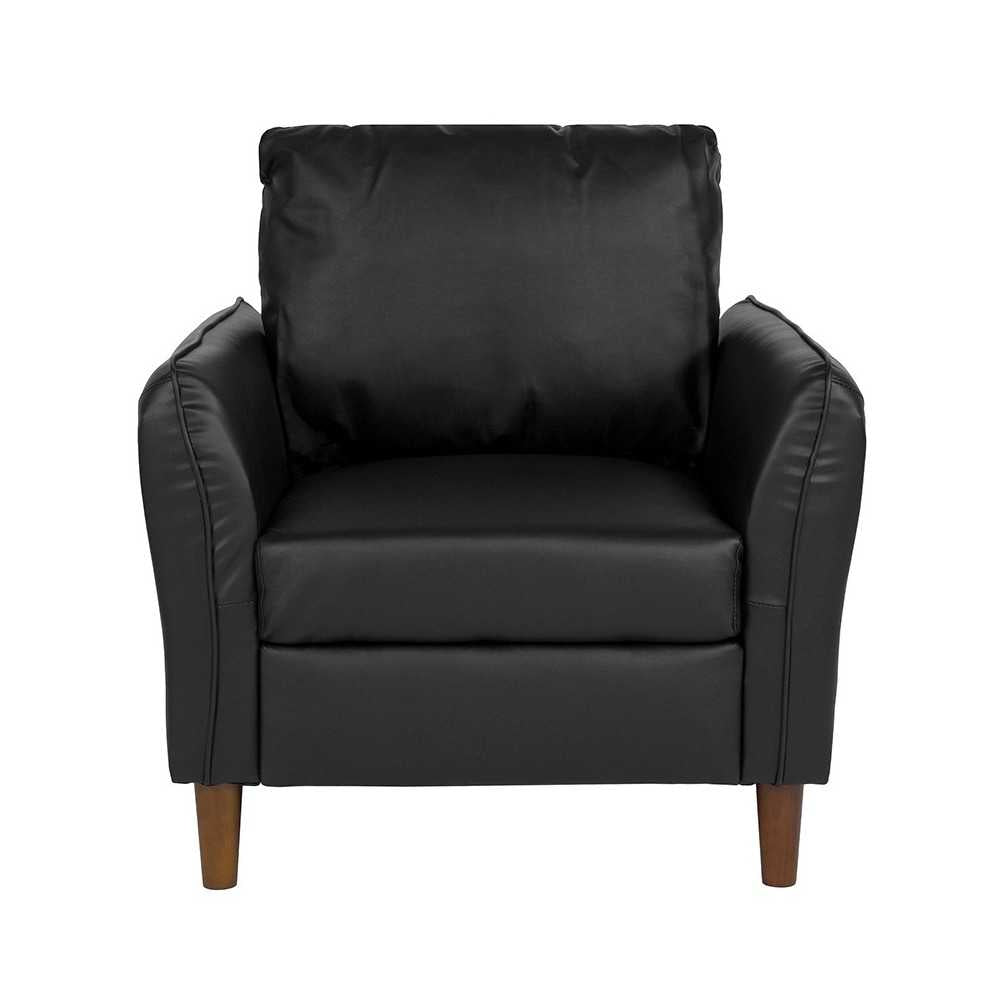 Milton Park Upholstered Plush Pillow Back Arm Chair in Black LeatherSoft