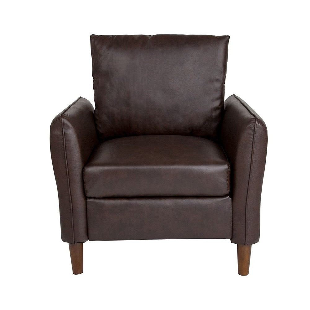 Milton Park Upholstered Plush Pillow Back Arm Chair in Brown LeatherSoft