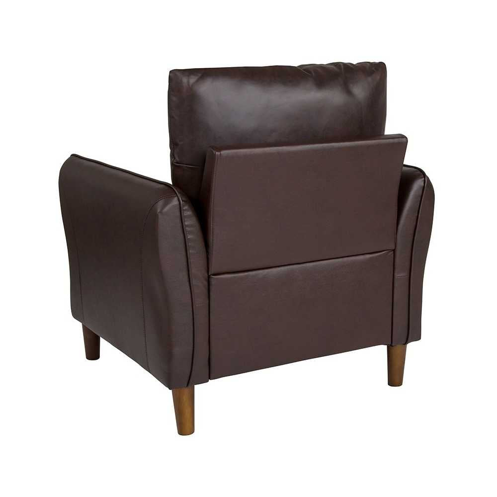 Milton Park Upholstered Plush Pillow Back Arm Chair in Brown LeatherSoft