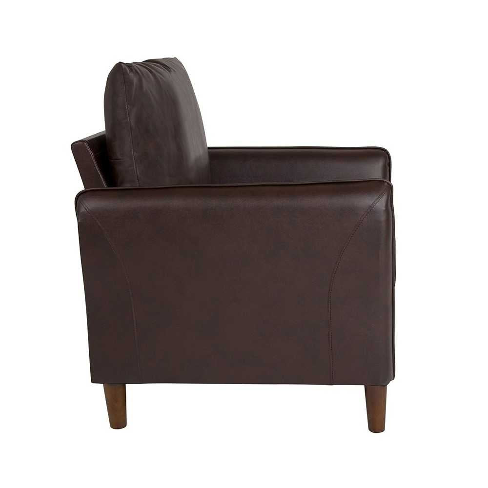 Milton Park Upholstered Plush Pillow Back Arm Chair in Brown LeatherSoft