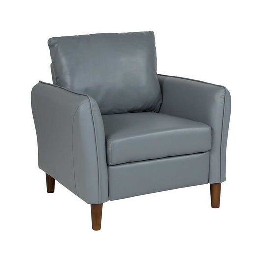Milton Park Upholstered Plush Pillow Back Arm Chair in Gray LeatherSoft