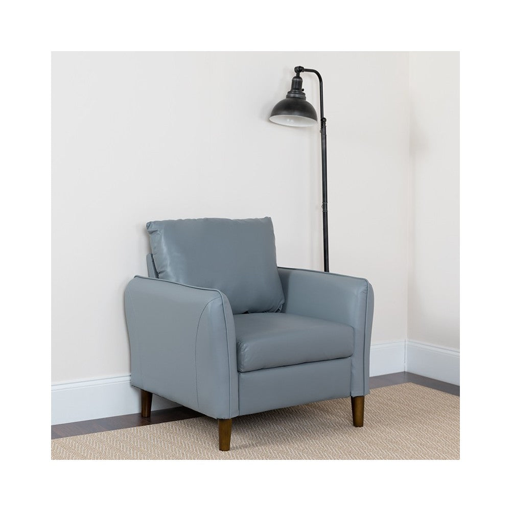 Milton Park Upholstered Plush Pillow Back Arm Chair in Gray LeatherSoft