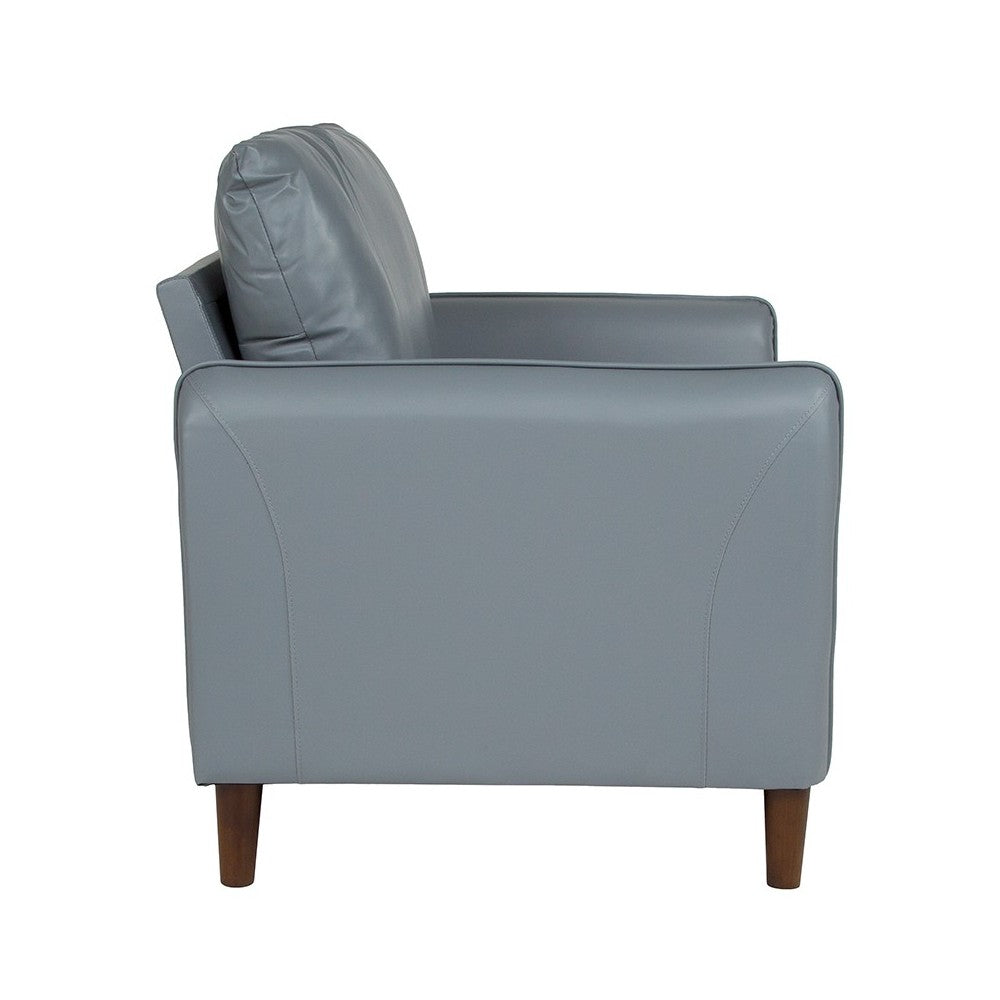 Milton Park Upholstered Plush Pillow Back Arm Chair in Gray LeatherSoft