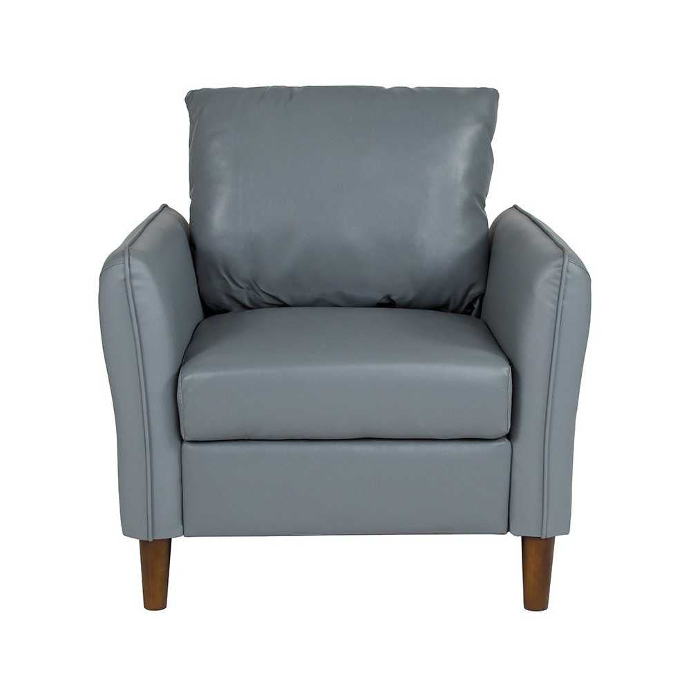 Milton Park Upholstered Plush Pillow Back Arm Chair in Gray LeatherSoft