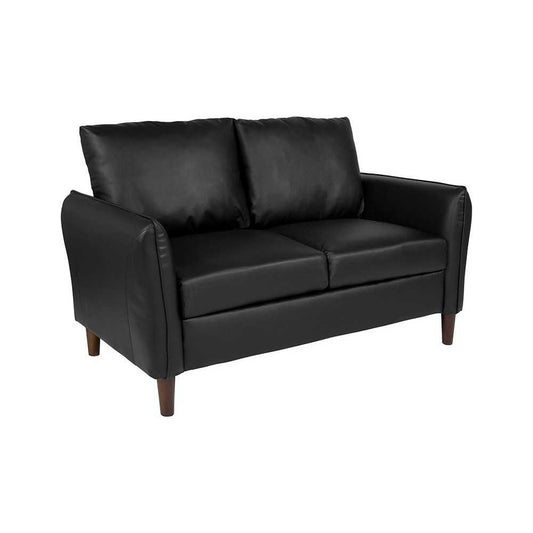 Milton Park Upholstered Plush Pillow Back Loveseat in Black LeatherSoft