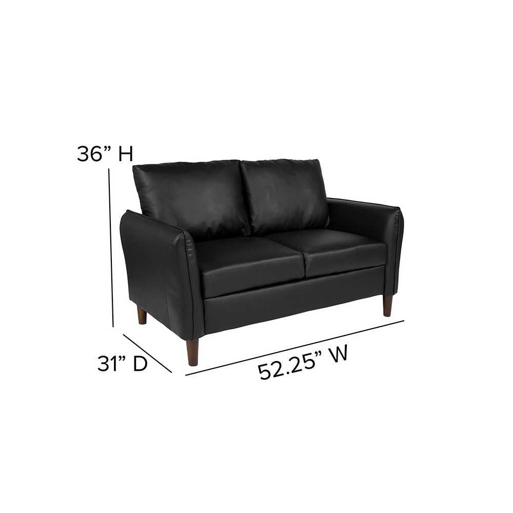 Milton Park Upholstered Plush Pillow Back Loveseat in Black LeatherSoft