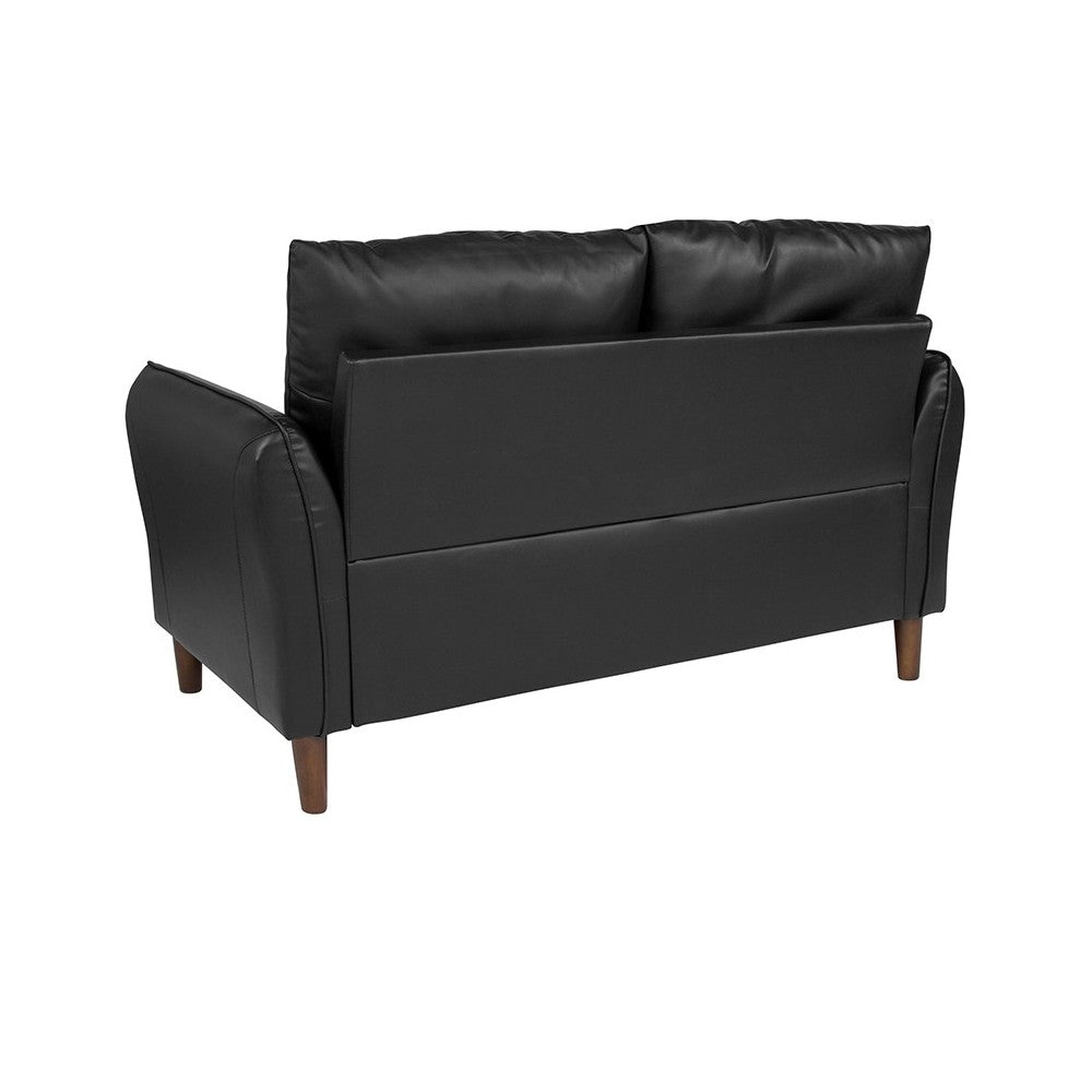 Milton Park Upholstered Plush Pillow Back Loveseat in Black LeatherSoft
