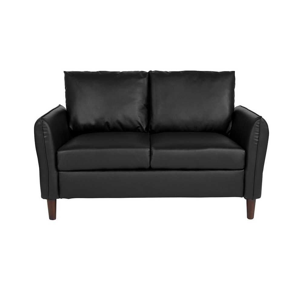 Milton Park Upholstered Plush Pillow Back Loveseat in Black LeatherSoft