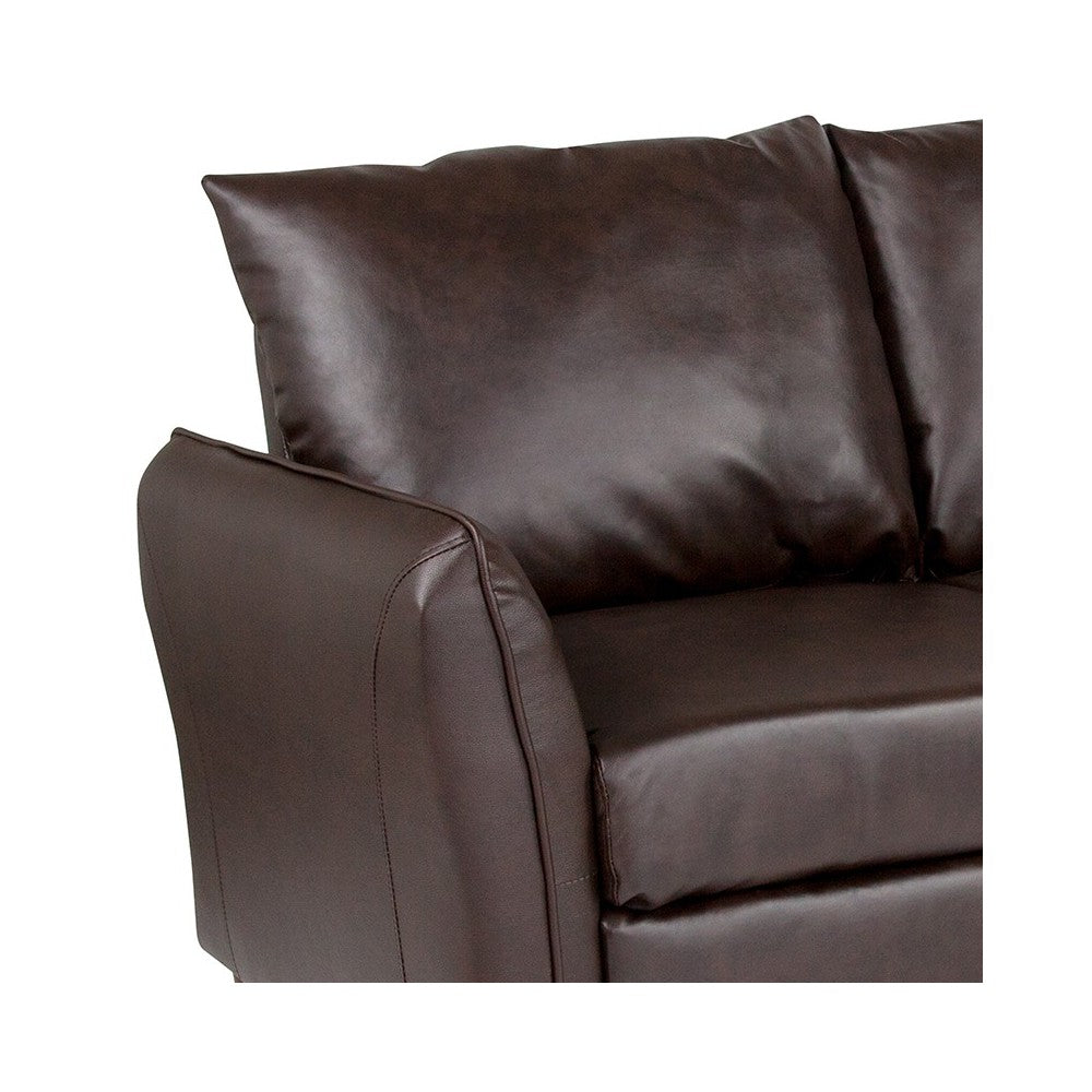 Milton Park Upholstered Plush Pillow Back Loveseat in Brown LeatherSoft