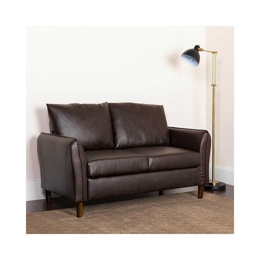Milton Park Upholstered Plush Pillow Back Loveseat in Brown LeatherSoft