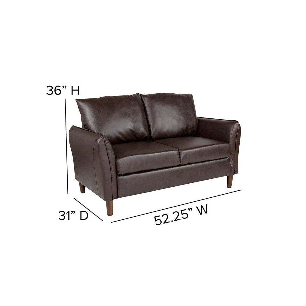 Milton Park Upholstered Plush Pillow Back Loveseat in Brown LeatherSoft