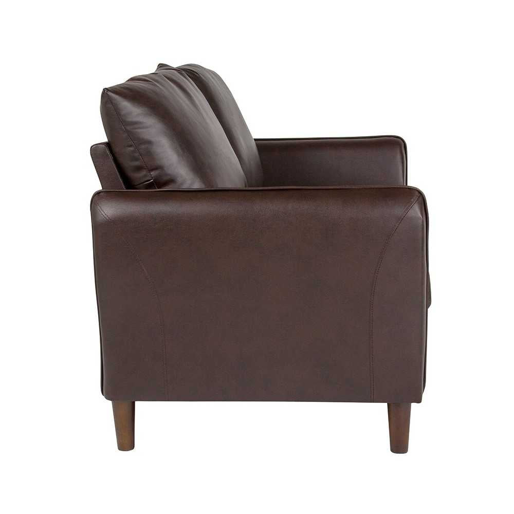 Milton Park Upholstered Plush Pillow Back Loveseat in Brown LeatherSoft