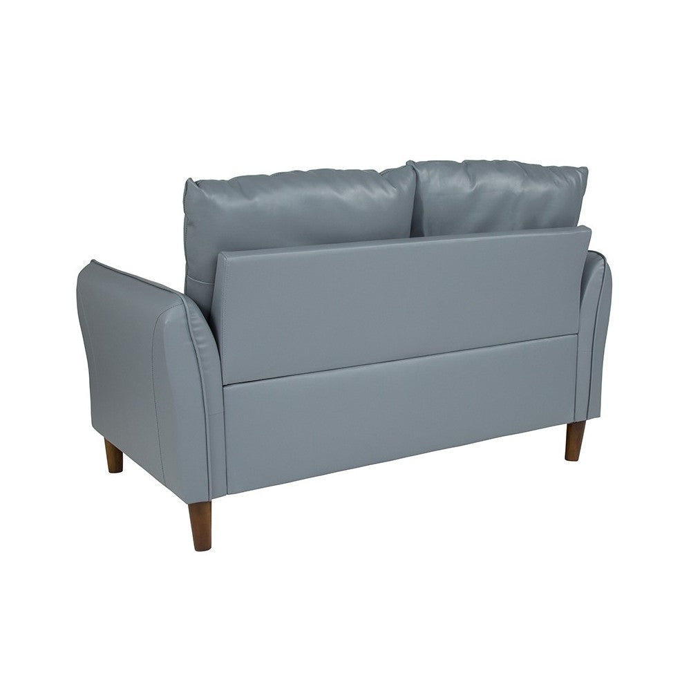 Milton Park Upholstered Plush Pillow Back Loveseat in Gray LeatherSoft