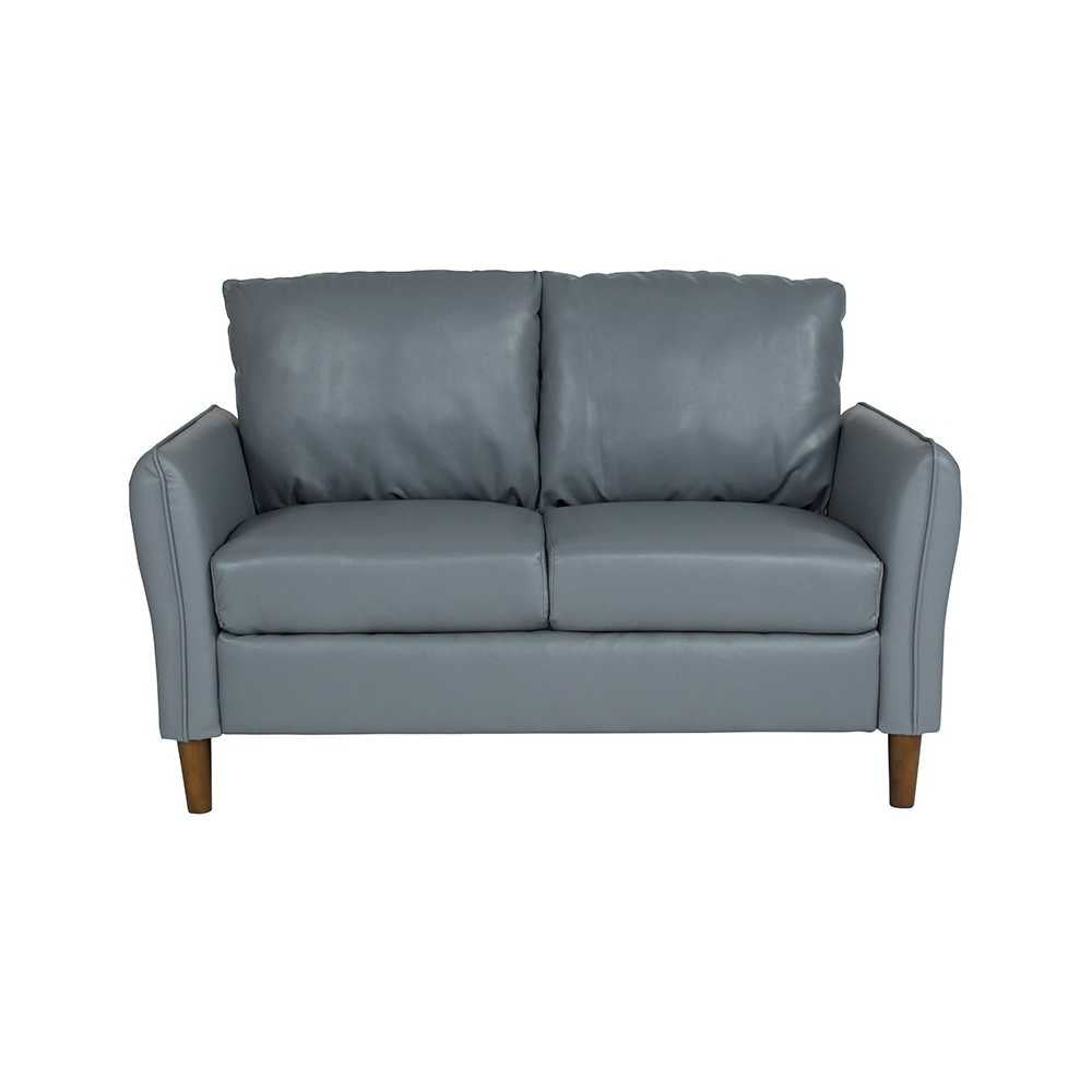 Milton Park Upholstered Plush Pillow Back Loveseat in Gray LeatherSoft