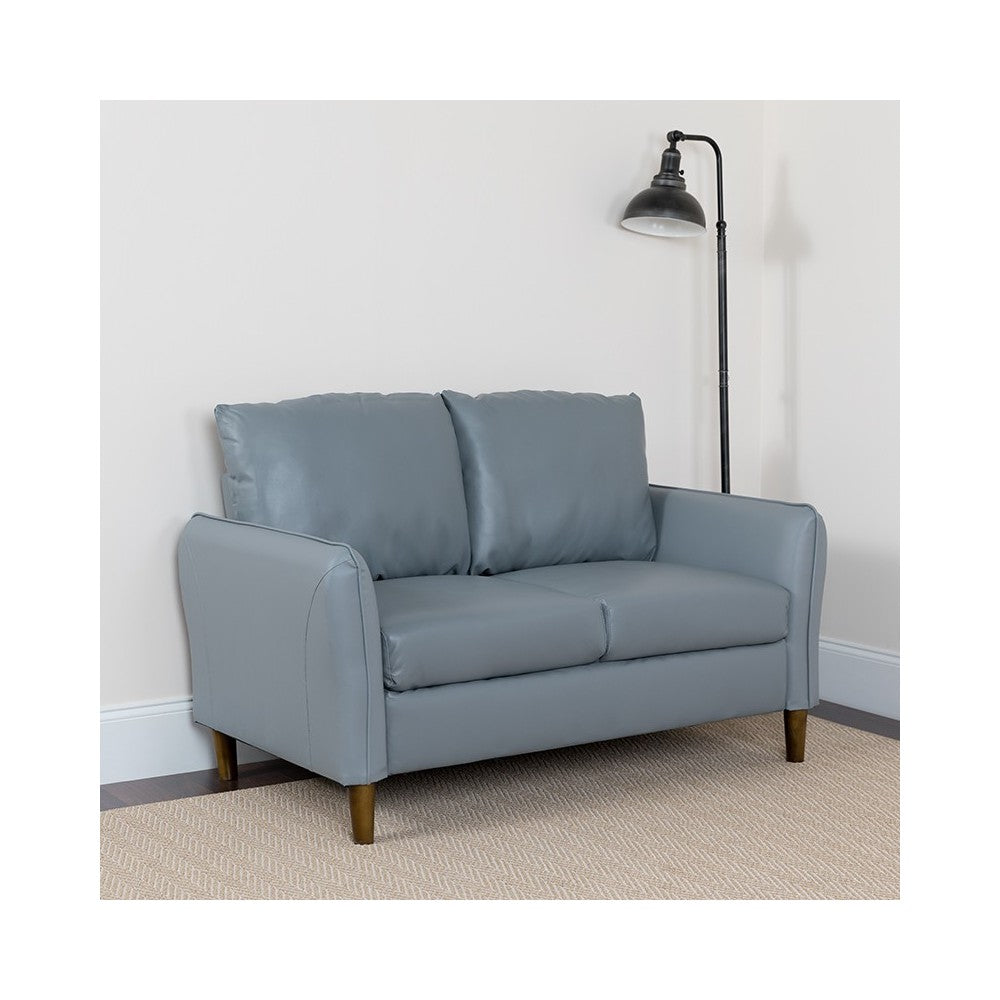 Milton Park Upholstered Plush Pillow Back Loveseat in Gray LeatherSoft