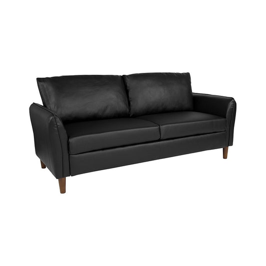 Milton Park Upholstered Plush Pillow Back Sofa in Black LeatherSoft