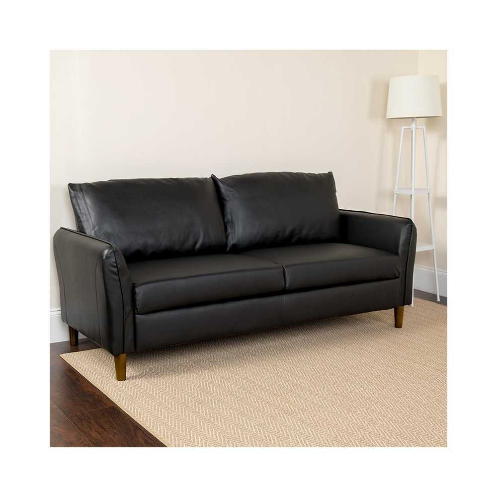Milton Park Upholstered Plush Pillow Back Sofa in Black LeatherSoft
