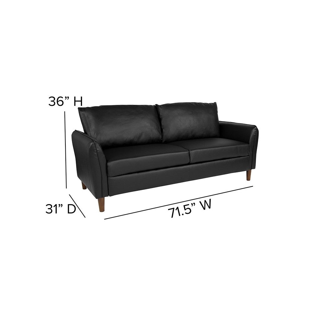 Milton Park Upholstered Plush Pillow Back Sofa in Black LeatherSoft