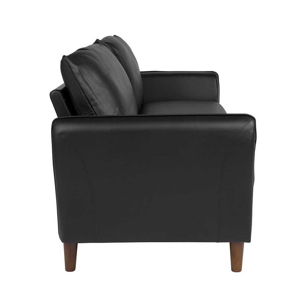 Milton Park Upholstered Plush Pillow Back Sofa in Black LeatherSoft